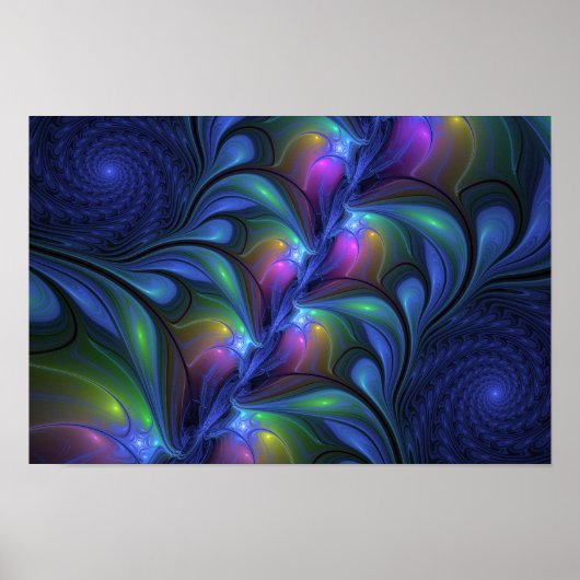 Kleurrijk Abstract blauw roze groen fractal Poster (Voorkant)