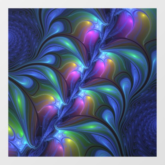 Kleurrijk Abstract blauw roze groen fractal Raamsticker (Vel)