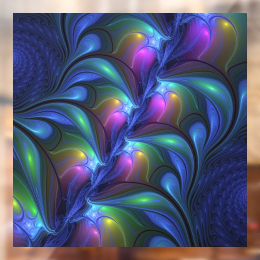 Kleurrijk Abstract blauw roze groen fractal Raamsticker (Vel 2)