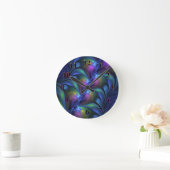 Kleurrijk Abstract blauw roze groen fractal Ronde Klok (Huis)