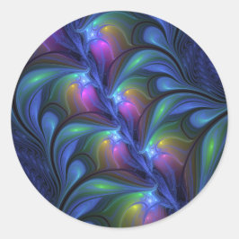Kleurrijk Abstract blauw roze groen fractal Ronde Sticker