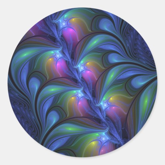 Kleurrijk Abstract blauw roze groen fractal Ronde Sticker (Voorkant)