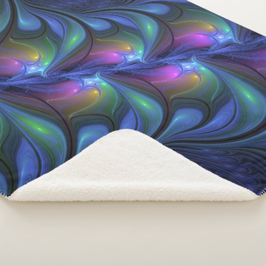 Kleurrijk Abstract blauw roze groen fractal Sherpa Deken (3/4)