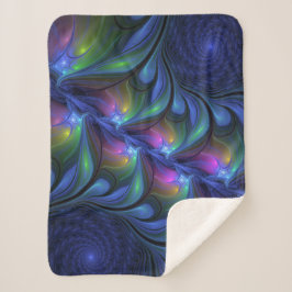 Kleurrijk Abstract blauw roze groen fractal Sherpa Deken