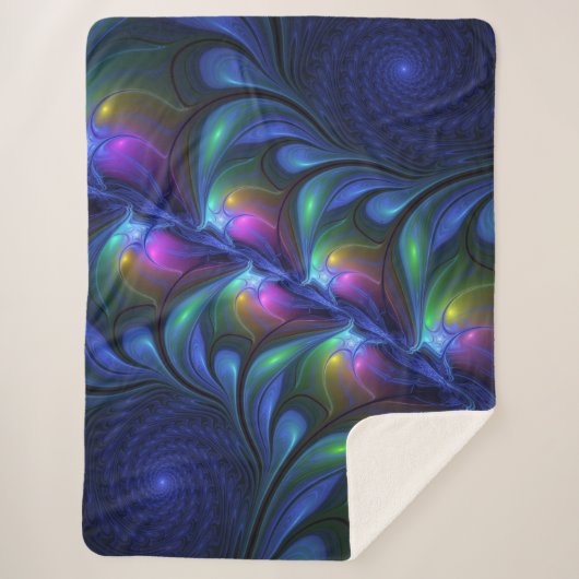 Kleurrijk Abstract blauw roze groen fractal Sherpa Deken (Voorkant)