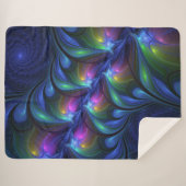 Kleurrijk Abstract blauw roze groen fractal Sherpa Deken (Voorkant (horizontaal))