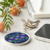 Kleurrijk Abstract blauw roze groen fractal Sleutelhanger (Zijkant)