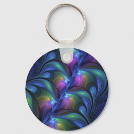 Kleurrijk Abstract blauw roze groen fractal Sleutelhanger