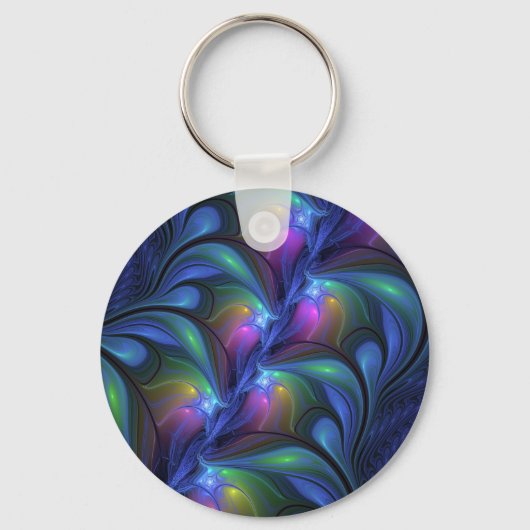 Kleurrijk Abstract blauw roze groen fractal Sleutelhanger (Voorkant)