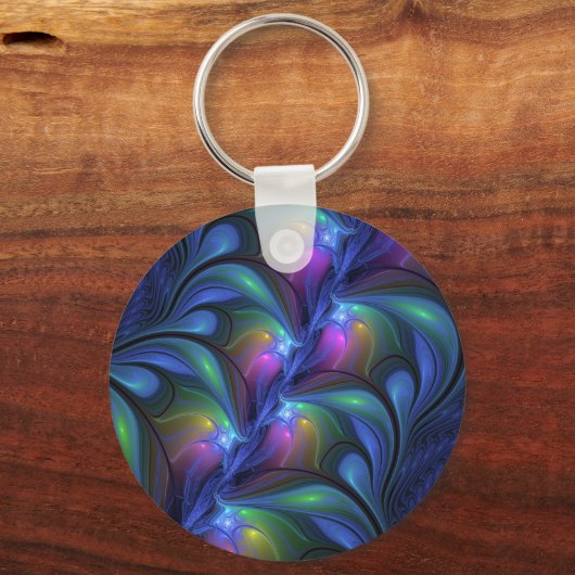 Kleurrijk Abstract blauw roze groen fractal Sleutelhanger (Achterkant)