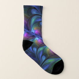 Kleurrijk Abstract blauw roze groen fractal Sokken