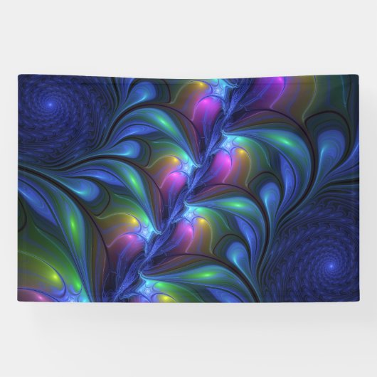 Kleurrijk Abstract blauw roze groen fractal Spandoek (Horizontaal)
