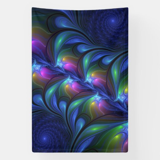 Kleurrijk Abstract blauw roze groen fractal Spandoek (Verticaal)