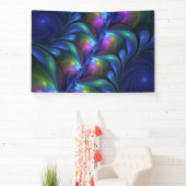 Kleurrijk Abstract blauw roze groen fractal Spandoek (Insitu)