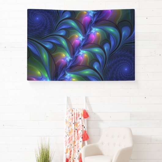 Kleurrijk Abstract blauw roze groen fractal Spandoek (Insitu)
