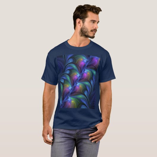 Kleurrijk Abstract blauw roze groen fractal T-shirt (Voorkant volledig)