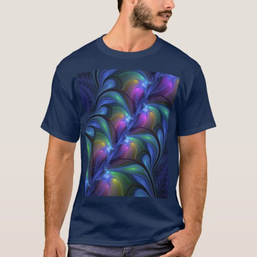 Kleurrijk Abstract blauw roze groen fractal T-shirt (Voorkant)
