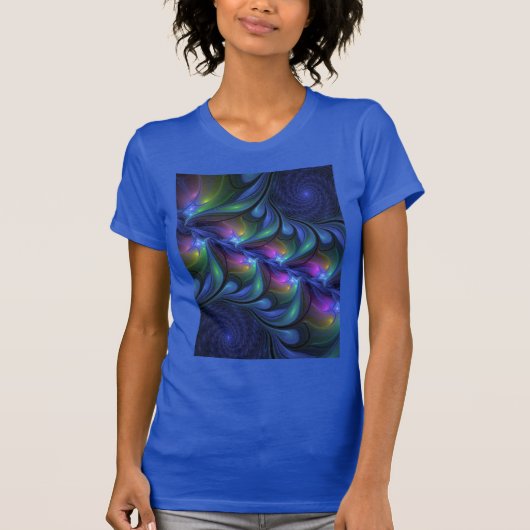 Kleurrijk Abstract blauw roze groen fractal T-shirt (Voorkant)
