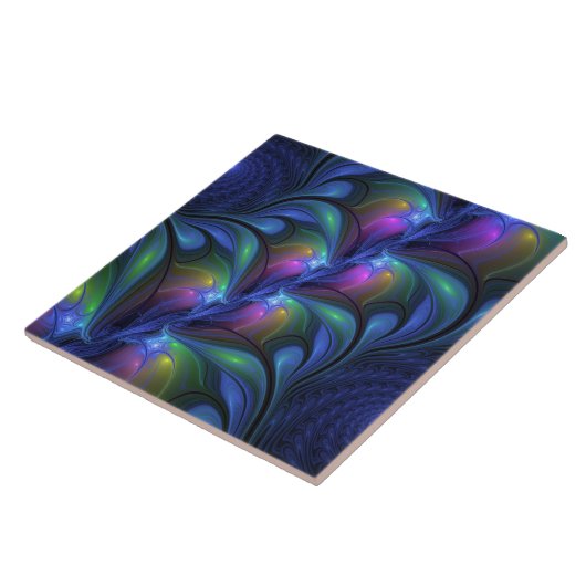 Kleurrijk Abstract blauw roze groen fractal Tegeltje (Zijkant)