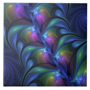 Kleurrijk Abstract blauw roze groen fractal Tegeltje