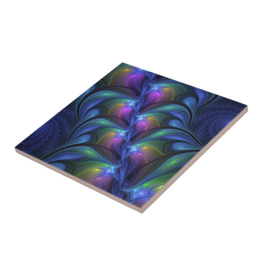 Kleurrijk Abstract blauw roze groen fractal Tegeltje (Zijkant)