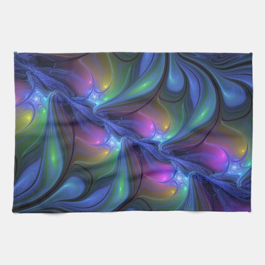 Kleurrijk Abstract blauw roze groen fractal Theedoek (Horizontaal)