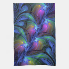 Kleurrijk Abstract blauw roze groen fractal Theedoek