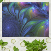 Kleurrijk Abstract blauw roze groen fractal Theedoek (Gevouwen)