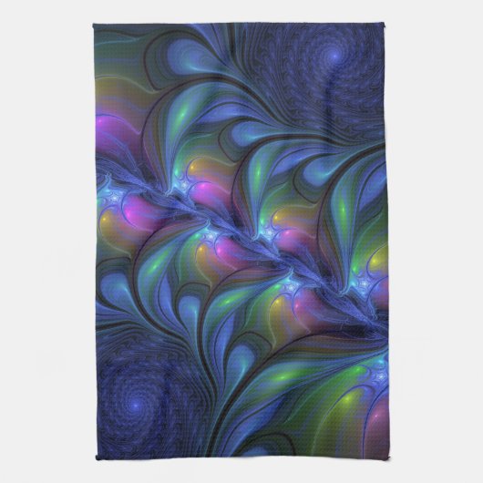 Kleurrijk Abstract blauw roze groen fractal Theedoek (Verticaal)