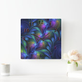 Kleurrijk Abstract blauw roze groen fractal Vierkante Klok (Huis)