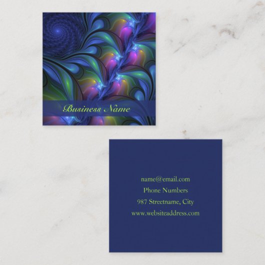 Kleurrijk Abstract blauw roze groen fractal Vierkante Visitekaartje (Voorkant / Achterkant)