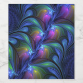 Kleurrijk Abstract blauw roze groen fractal Wijn Etiket (Enkel label)