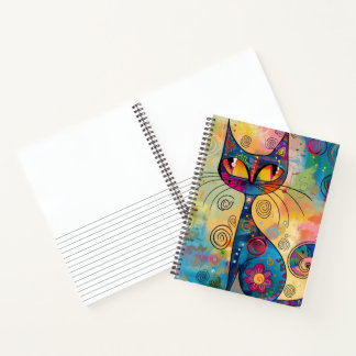 Kleurrijk Abstract Bloem Kat Gelinieerd Schetsboek Notitieboek