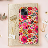 Kleurrijk Abstract Bloemen Roze Geel Vet Patroon Case-Mate iPhone Case