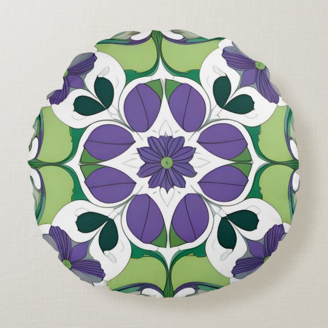 Kleurrijk Abstract Bloemendesign Rond Kussen (Voorkant)