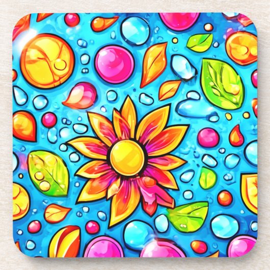 Kleurrijk abstract bloemenpatroon bier onderzetter (Voorkant)