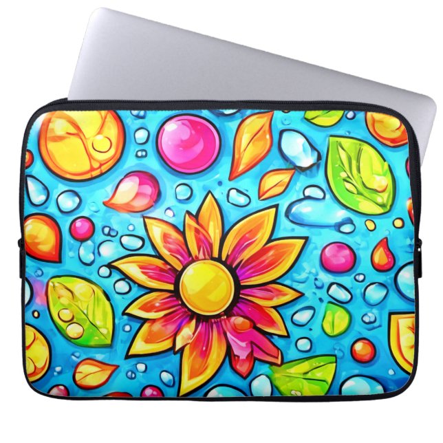 Kleurrijk abstract bloemenpatroon laptop sleeve (Voorkant)