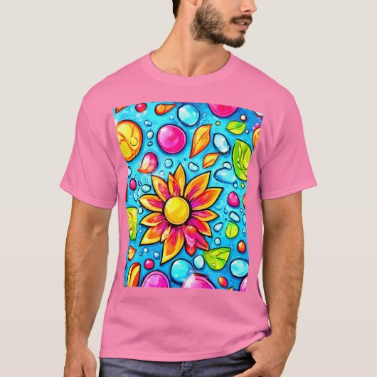 Kleurrijk abstract bloemenpatroon t-shirt (Voorkant)