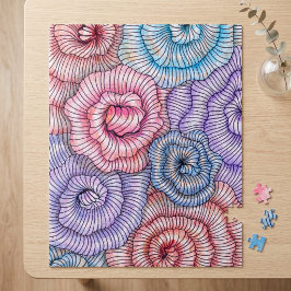 Kleurrijk Abstract Bloemmotief Lijnkunst Draaiend  Legpuzzel