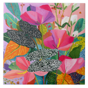 Kleurrijk Abstract Bloemmotief Tegeltje