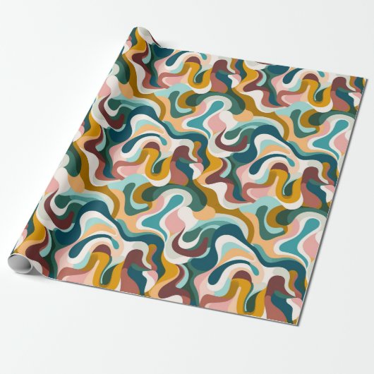 Kleurrijk abstract boho swirly vormpatroon cadeaupapier (Uitgerold)