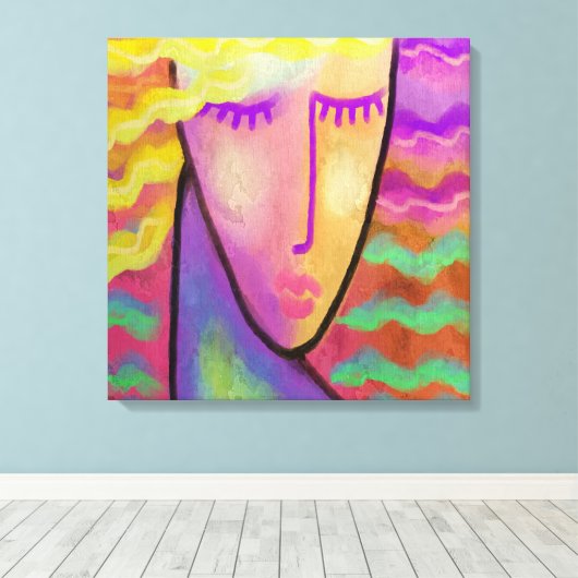 Kleurrijk Abstract Digitaal Portret van een Blondi Canvas Afdruk (Insitu (Houten vloer))