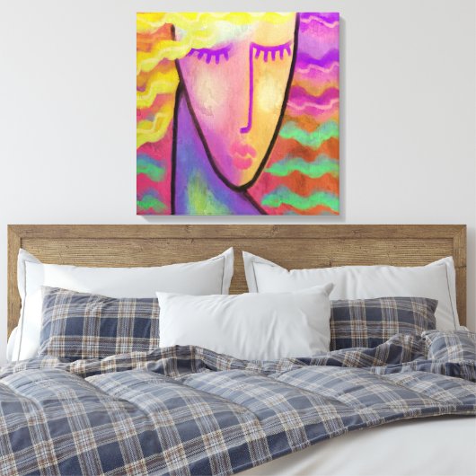 Kleurrijk Abstract Digitaal Portret van een Blondi Canvas Afdruk (Insitu (Slaapkamer))