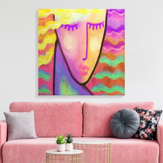 Kleurrijk Abstract Digitaal Portret van een Blondi Canvas Afdruk (Insitu (Woonkamer))