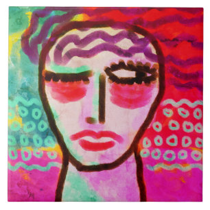 Kleurrijk Abstract Digitaal Portret van een Vrouw Tegeltje