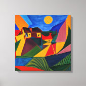 Kleurrijk abstract dorpslandschap canvas afdruk (Voorkant)