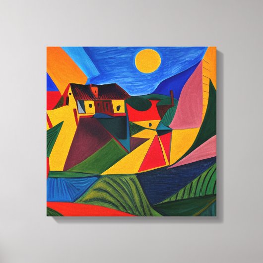 Kleurrijk abstract dorpslandschap canvas afdruk (Voorkant)