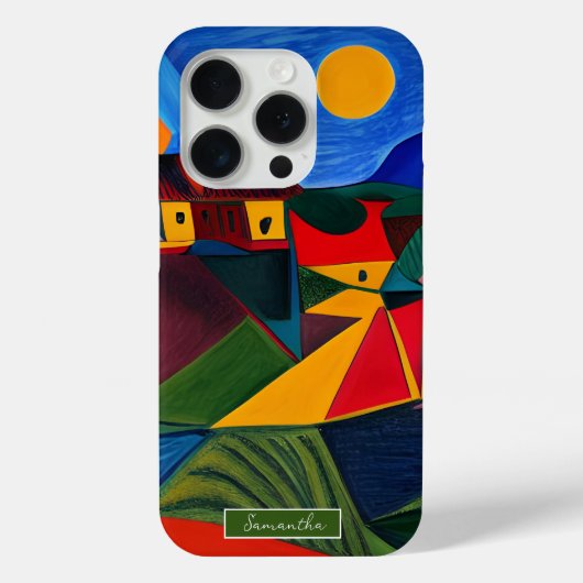 Kleurrijk abstract dorpslandschap Case-Mate iPhone case (Achterkant)