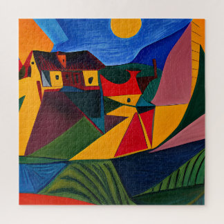 Kleurrijk abstract dorpslandschap legpuzzel