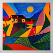 Kleurrijk abstract dorpslandschap poster (Voorkant)